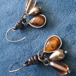 F. Hogarth Vintage Tigers Eye Earrings Brown and Silver Dangle Earrings